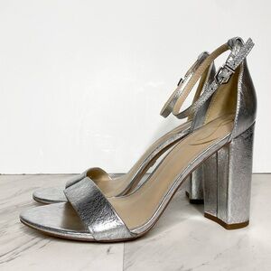 Sam Edelman Yaro Silver Leather Block Heel Sandal 11M